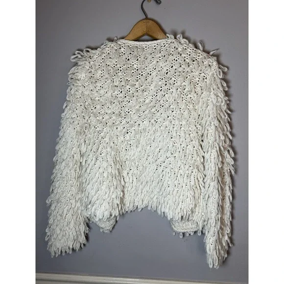 Open Knit Curly Que Cardigan Womens Size Medium Cream ivory Sweater - Picture 2 of 2